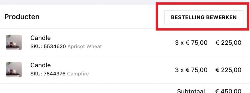 Example of the Edit order button