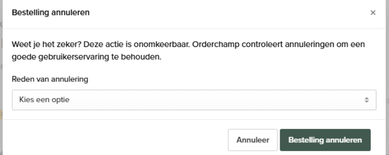 Example of selecting a cancellation reason