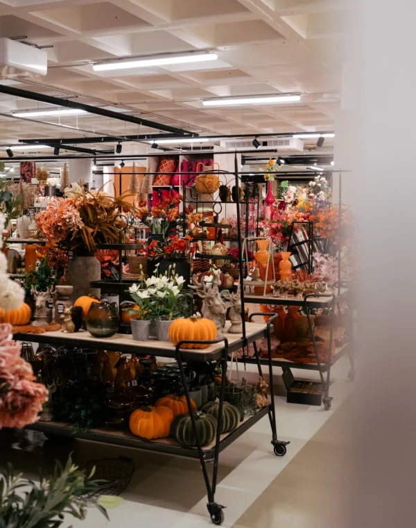 Saisonale Inspiration mit Herbstdekoration, Kunstblumen und Wohnaccessoires bei TICA Brüssel.